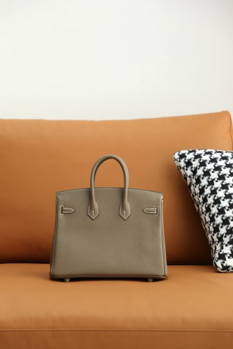 Hermes Birkin 25 Togo Leather Handmade Bag In Etoupe