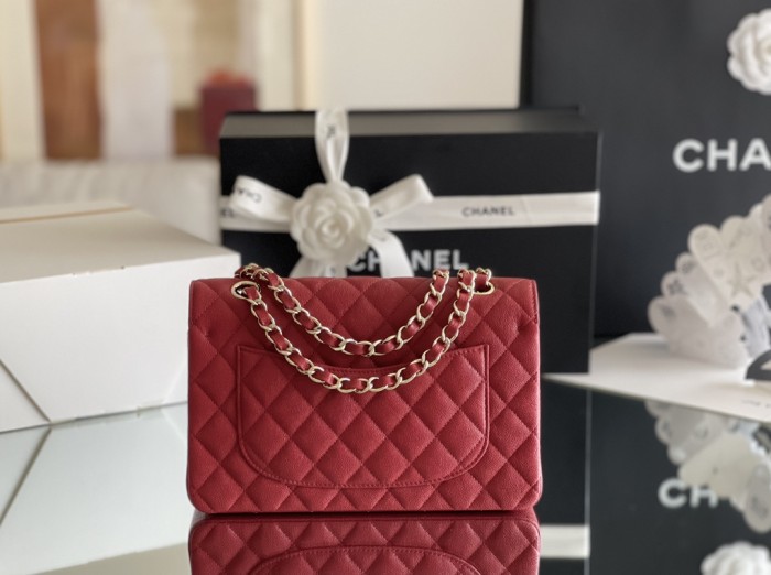 (Authentic Quality)Chanel Classic Flap Outside Stitch Small Size 23 Soft Caviar Leather In Red