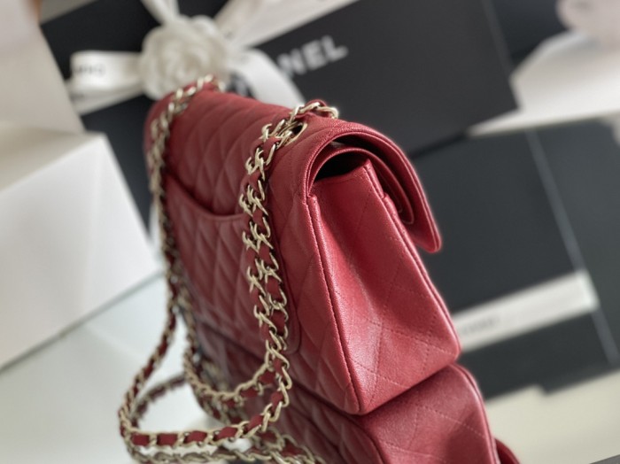 (Authentic Quality)Chanel Classic Flap Outside Stitch Small Size 23 Soft Caviar Leather In Red