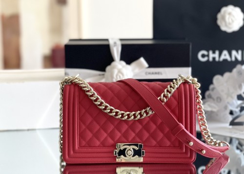 (Authentic Quality)Chanel Leboy Medium Size 25 Caviar Leather In Red