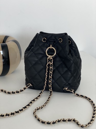 Chanel 23B Backpack 22cm Cow Leather Handmade In Black