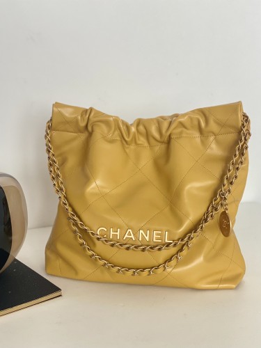 (Authentic Quality) Chanel 22Bag Small 35 Cow Leather Handmade In Yellow