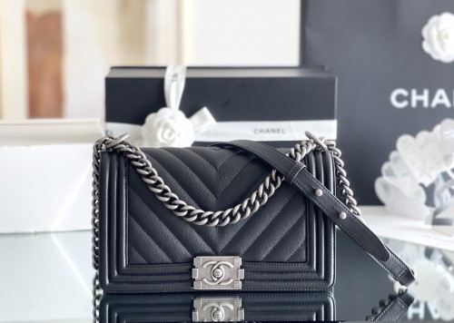 Chanel Leboy V Line Medium Size 25 Caviar Leather In Black