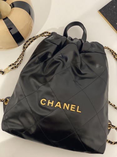Chanel 22Bag Backpack Small 33 Cow Leather Handmade In Black