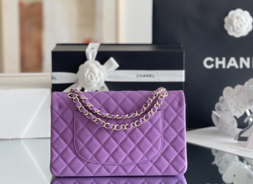 (Authentic Quality)Chanel Classic Flap Inside Stitch Medium Size 25.5 Caviar Leather In Purple