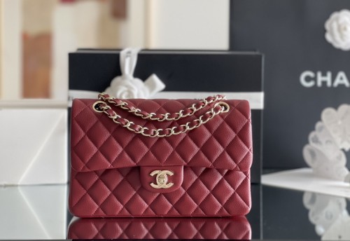 (Authentic Quality)Chanel Classic Flap Inside Stitch Small Size 23 Caviar Leather In Red