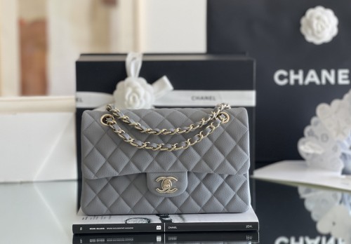 Chanel Classic Flap Inside Stitch Small Size 23 Caviar Leather In Grey