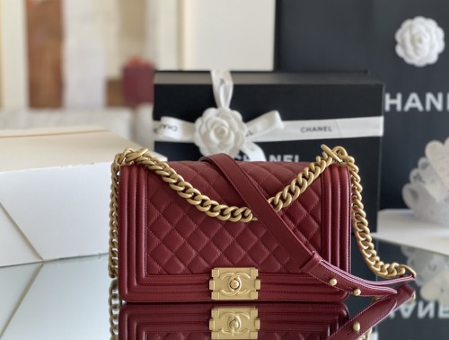 (Authentic Quality)Chanel Leboy Medium Size 25 Caviar Leather In Win Red