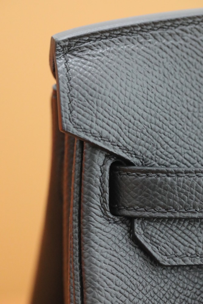 Hermes Birkin 25 Epsom Leather Inside Stitching Handmade Bag In Noir