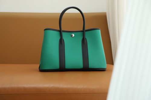 Hermes Garden Party 30 Epsom Handmade Bag In Vert Jade/Noir