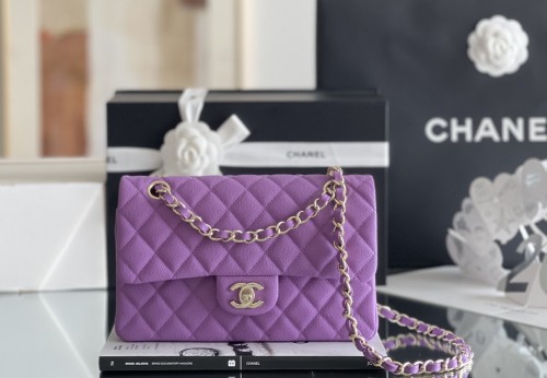 (Authentic Quality)Chanel Classic Flap Inside Stitch Small Size 23 Caviar Leather In Purple