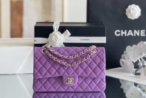 (Authentic Quality)Chanel Classic Flap Inside Stitch Medium Size 25.5 Caviar Leather In Purple