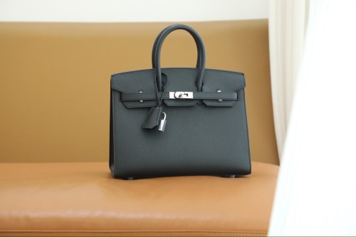 Hermes Birkin 25 Epsom Leather Handmade Bag In Noir