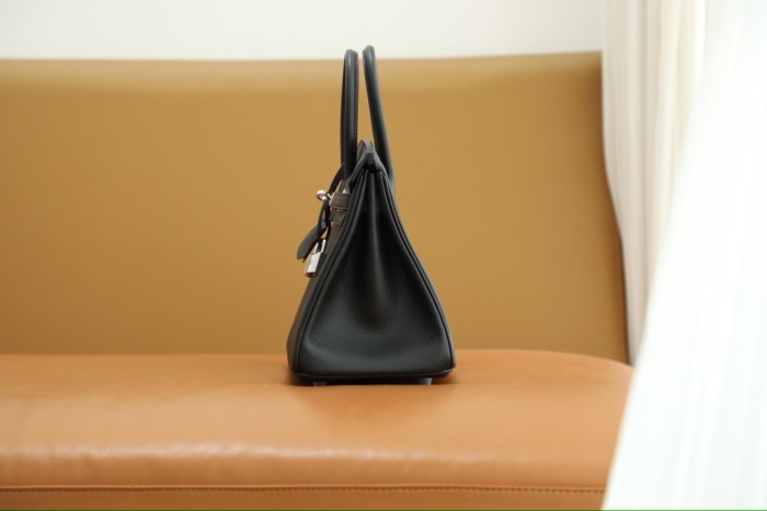 Hermes Birkin 25 Epsom Leather Inside Stitching Handmade Bag In Noir