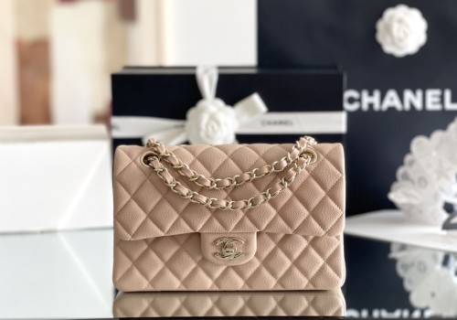 (Authentic Quality)Chanel Classic Flap Inside Stitch Small Size 23 Caviar Leather In Light Beige