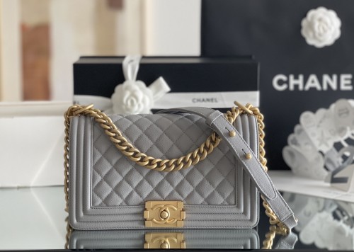 Chanel Leboy Medium Size 25 Caviar Leather In Grey