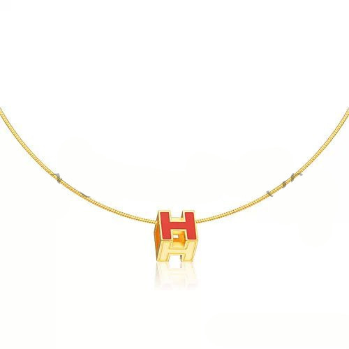 Hermes Cage d’H Necklace White in Lacquer Yellow Gold