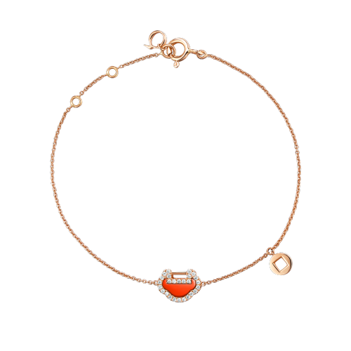 Qeelin Petite Yu Yi bracelet in 18K rose gold with diamonds and red agate