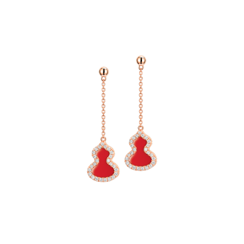 Qeelin Petite Wulu earrings in 18K rose gold with diamonds and red agate