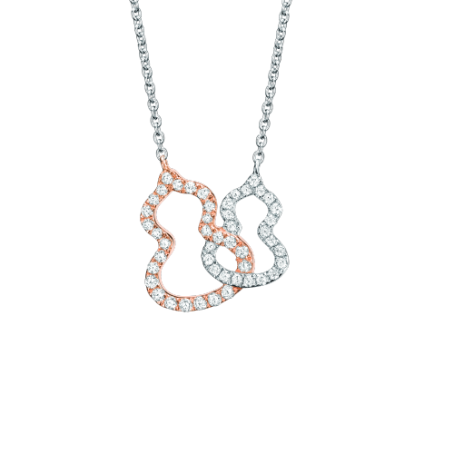 Qeelin Petite Double Wulu necklace in 18K white gold and rose gold with diamonds