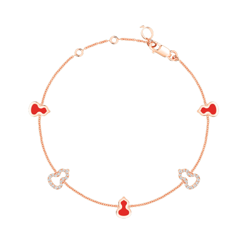 Qeelin Wulu sautoir bracelet in 18K rose gold with diamonds and red enamel