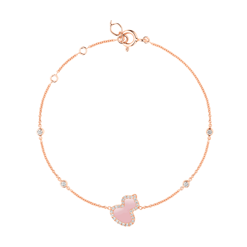 Qeelin Petite Wulu bracelet in 18K rose gold with diamonds and pink opal