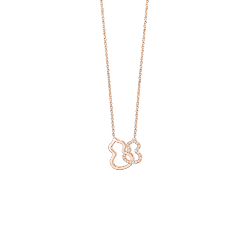Qeelin Petite Double Wulu necklace in 18K rose gold with diamonds