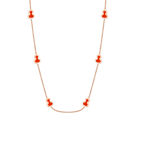 Qeelin Wulu 20 inches sautoir necklace in 18K rose gold with red enamel