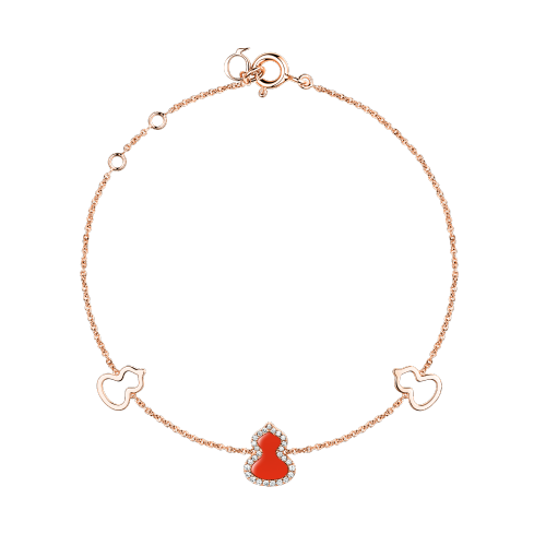 Qeelin Petite Wulu bracelet in 18K rose gold with diamonds and red agate
