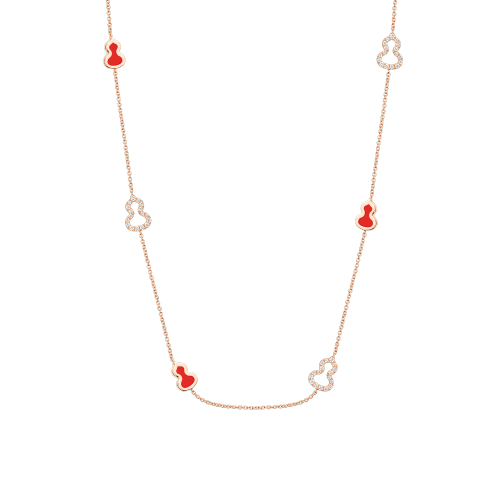Qeelin Wulu 22 inches sautoir necklace in 18K rose gold with diamonds and red enamel