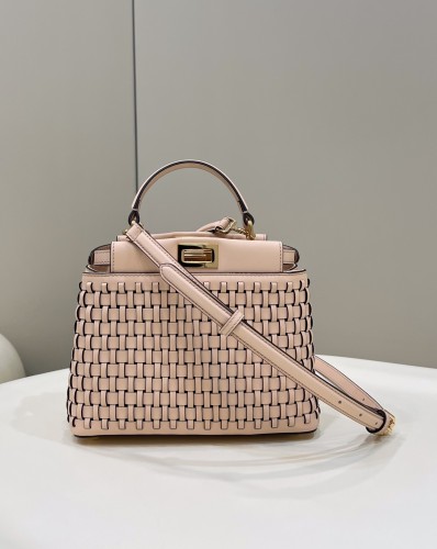 Fendi Iconic Peekaboo 24 Lamb Handmade Knit In Nude Pink