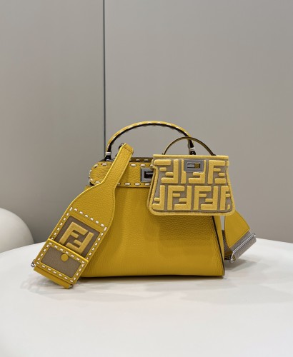 Fendi Peekaboo Mini 23 Caviar Cow Leather In Yellow