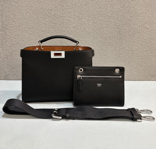 Fendi ISeeU Peekaboo 26 Caviar Calf Leather For Men In Black