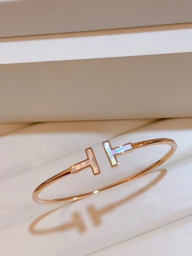Tiffany T Wire Braceletin Rose Gold with Diamonds and Mother-of-pcarl