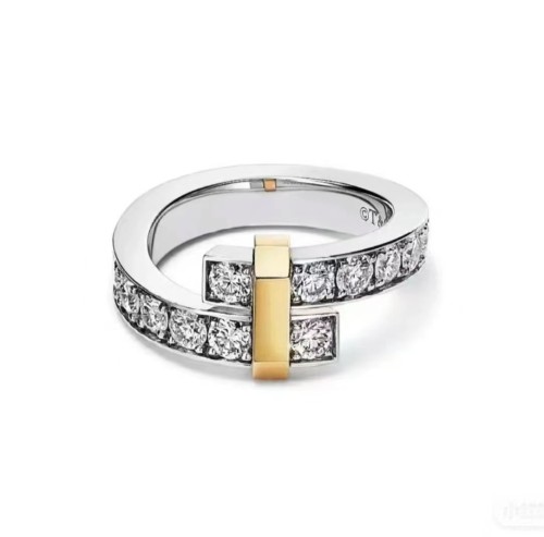 Tiffany Edge Bypass Ringin Platinum and Yellow Gold with Diamonds, Wide