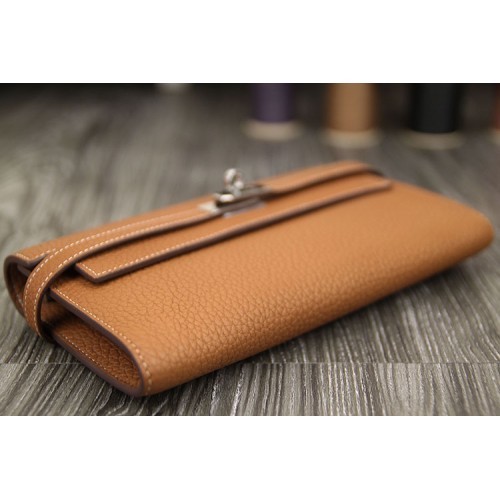 Hermes Kelly Longue Wallet In Brown Clemence Leather