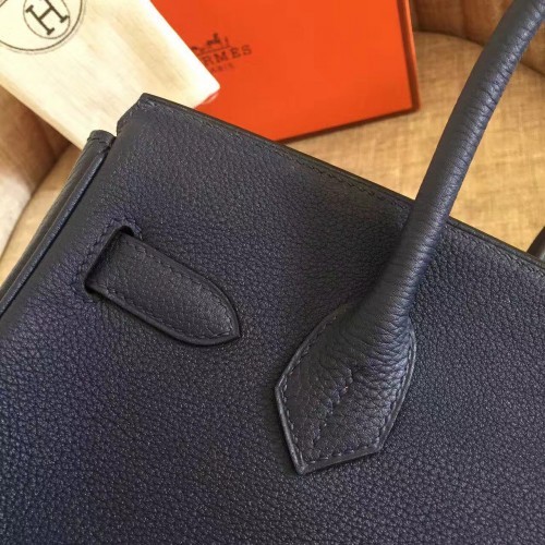 Hermes Sapphire Clemence Birkin 30cm Handmade Bag