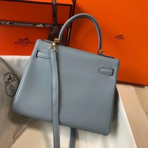 Hermes Blue Lin Clemence Kelly 25cm GHW Bag