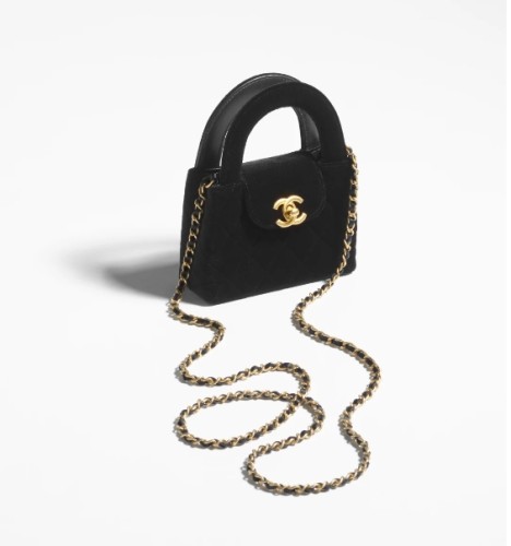 CLUTCH WITH CHAIN Velvet & Gold-Tone Metal Black