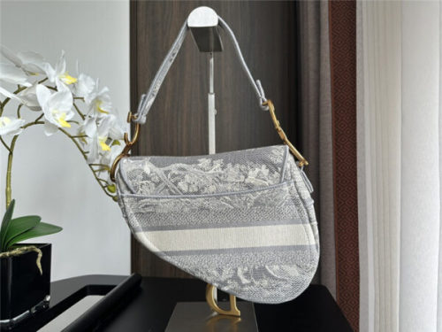 dior embroidered denim saddle bag