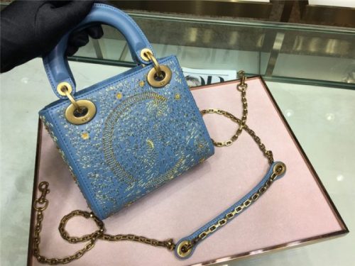 lady dior mini embroidery moon bag blue