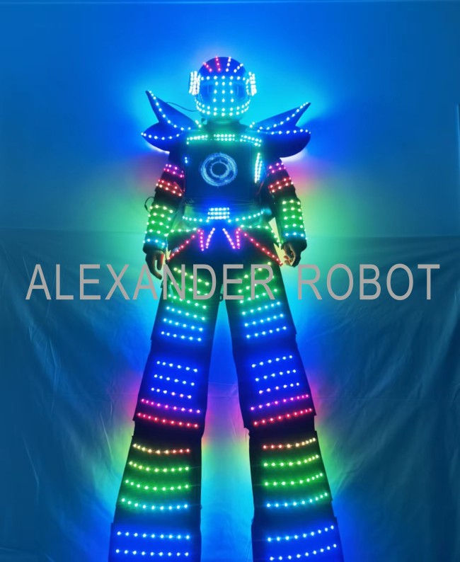 Full Color Smart Pixels LED Rainbow Robot Suit Costume Clothes Stilts Walker Costume Luminous Jacket Stage Dance Performance