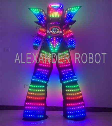 Full Color Pixel Stilts Walker LED Suit LED Robot Costume Clothes Helmet Laser Gloves CO2 Gun Jet Machine‘s Alexander robot’