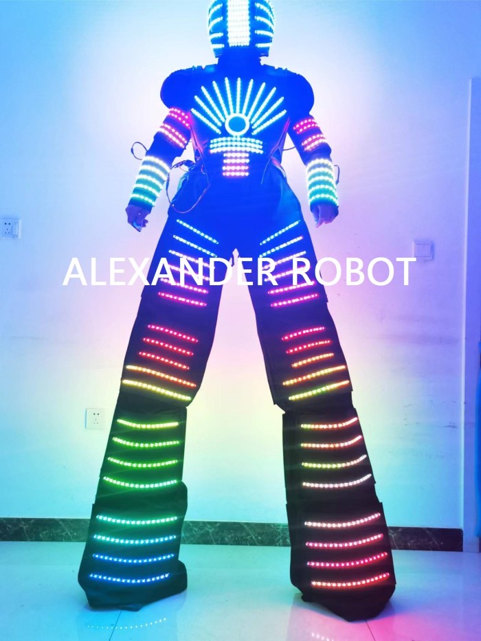 Full Color Pixel LED Robot Costume Clothes Stilts Walker Costume LED Suit Costume Helmet Laser Gloves