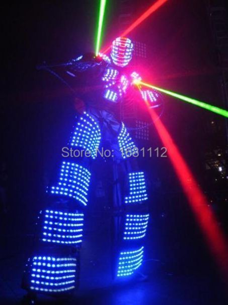 Traje LED Robot Costume Led Clothes Stilts Walker Costume LED Suit Costume Helmet Laser Gloves CO2 Jet Machine