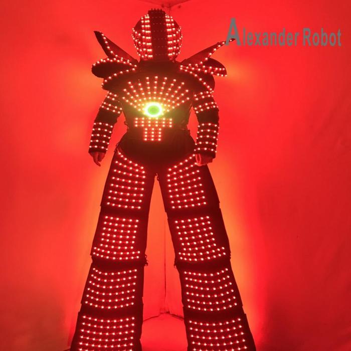 LED Robot Display Costumes Party Performance Wears Armor Suit Colorful Light Mirror Clothe Club Show Outfits Helmets Disco