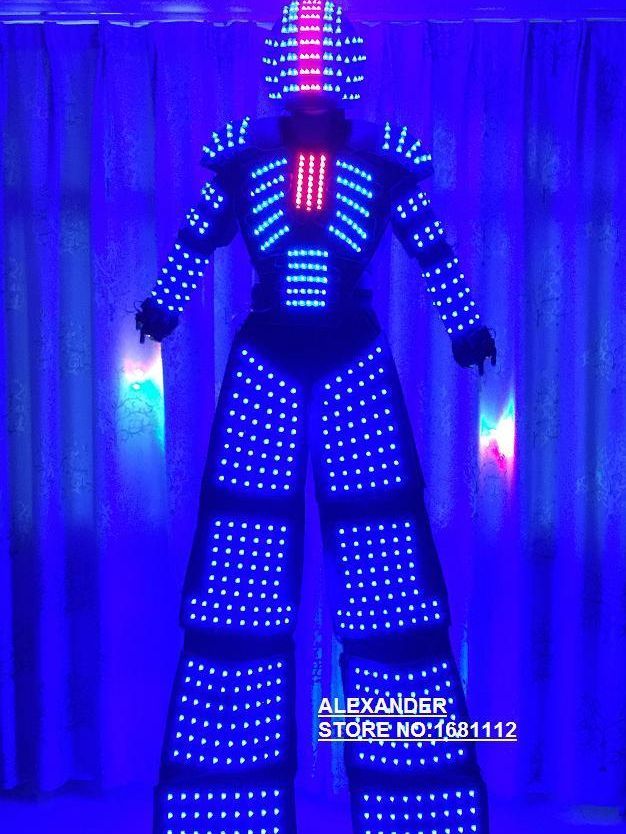 Traje LED Robot Costume led Clothes Stilts Walker Costume LED Suit Costume Helmet Laser Gloves