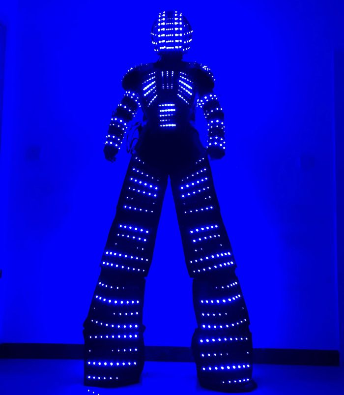 Full Color Pixel Stilts Walker LED Suit LED Robot Costume Clothes Helmet Laser Gloves CO2 Gun Jet Machine's robot