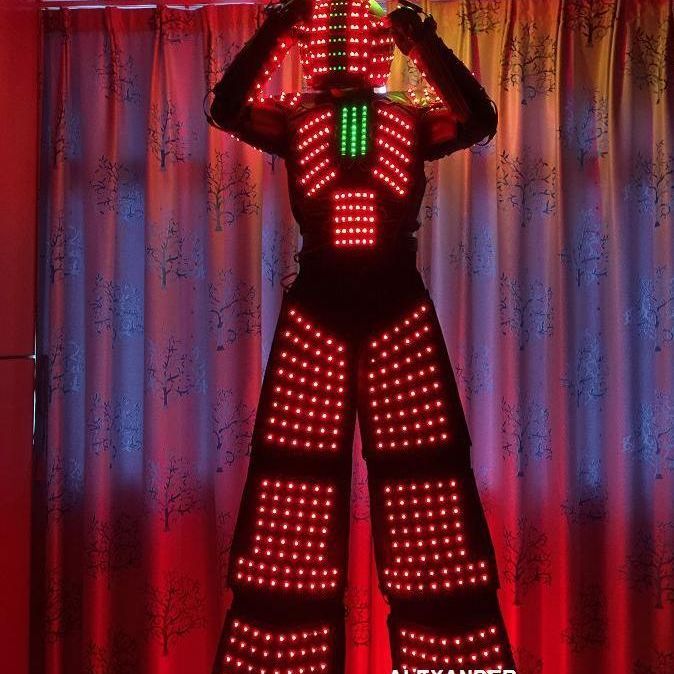 Traje LED Robot Costume led Clothes Stilts Walker Costume LED Suit Costume Helmet Laser Gloves