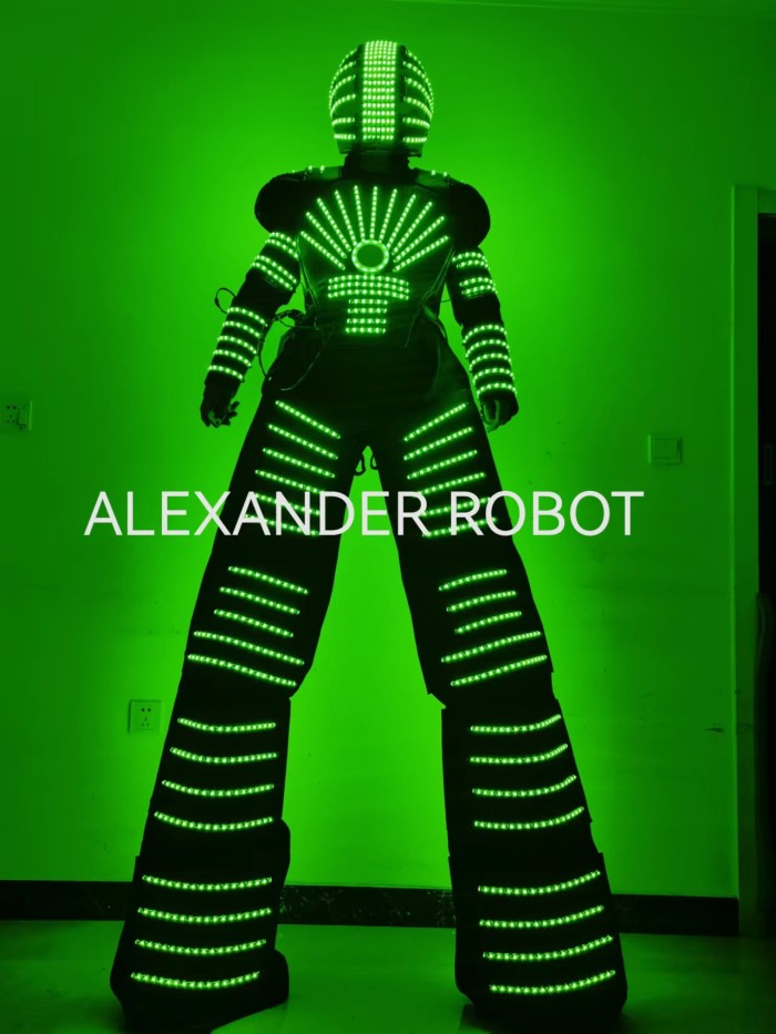 Full Color Pixel LED Robot Costume Clothes Stilts Walker Costume LED Suit Costume Helmet Laser Gloves